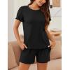 imageEkouaer Womens Pajamas 2 Piece Ribbed Knit Pjs Short Sleeve Sleepwear Set Summer Soft Pajamas Set Casual Lounge SetsBlack