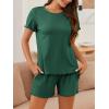 imageEkouaer Womens Pajamas 2 Piece Ribbed Knit Pjs Short Sleeve Sleepwear Set Summer Soft Pajamas Set Casual Lounge SetsBlue Green