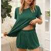 imageEkouaer Womens Pajamas 2 Piece Ribbed Knit Pjs Short Sleeve Sleepwear Set Summer Soft Pajamas Set Casual Lounge SetsBlue Green