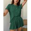 imageEkouaer Womens Pajamas 2 Piece Ribbed Knit Pjs Short Sleeve Sleepwear Set Summer Soft Pajamas Set Casual Lounge SetsBlue Green