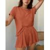imageEkouaer Womens Pajamas 2 Piece Ribbed Knit Pjs Short Sleeve Sleepwear Set Summer Soft Pajamas Set Casual Lounge SetsBrick Red
