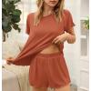 imageEkouaer Womens Pajamas 2 Piece Ribbed Knit Pjs Short Sleeve Sleepwear Set Summer Soft Pajamas Set Casual Lounge SetsBrick Red