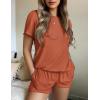 imageEkouaer Womens Pajamas 2 Piece Ribbed Knit Pjs Short Sleeve Sleepwear Set Summer Soft Pajamas Set Casual Lounge SetsBrick Red