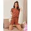 imageEkouaer Womens Pajamas 2 Piece Ribbed Knit Pjs Short Sleeve Sleepwear Set Summer Soft Pajamas Set Casual Lounge SetsBrick Red