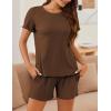 imageEkouaer Womens Pajamas 2 Piece Ribbed Knit Pjs Short Sleeve Sleepwear Set Summer Soft Pajamas Set Casual Lounge SetsBrown