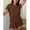 imageEkouaer Womens Pajamas 2 Piece Ribbed Knit Pjs Short Sleeve Sleepwear Set Summer Soft Pajamas Set Casual Lounge SetsBrown