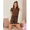 imageEkouaer Womens Pajamas 2 Piece Ribbed Knit Pjs Short Sleeve Sleepwear Set Summer Soft Pajamas Set Casual Lounge SetsBrown
