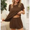 imageEkouaer Womens Pajamas 2 Piece Ribbed Knit Pjs Short Sleeve Sleepwear Set Summer Soft Pajamas Set Casual Lounge SetsBrown