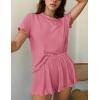 imageEkouaer Womens Pajamas 2 Piece Ribbed Knit Pjs Short Sleeve Sleepwear Set Summer Soft Pajamas Set Casual Lounge SetsDark Pink