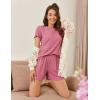 imageEkouaer Womens Pajamas 2 Piece Ribbed Knit Pjs Short Sleeve Sleepwear Set Summer Soft Pajamas Set Casual Lounge SetsDark Pink