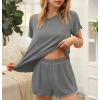 imageEkouaer Womens Pajamas 2 Piece Ribbed Knit Pjs Short Sleeve Sleepwear Set Summer Soft Pajamas Set Casual Lounge SetsGray