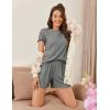 imageEkouaer Womens Pajamas 2 Piece Ribbed Knit Pjs Short Sleeve Sleepwear Set Summer Soft Pajamas Set Casual Lounge SetsGray