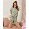 imageEkouaer Womens Pajamas 2 Piece Ribbed Knit Pjs Short Sleeve Sleepwear Set Summer Soft Pajamas Set Casual Lounge SetsGreen