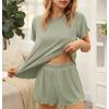 imageEkouaer Womens Pajamas 2 Piece Ribbed Knit Pjs Short Sleeve Sleepwear Set Summer Soft Pajamas Set Casual Lounge SetsGreen