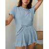 imageEkouaer Womens Pajamas 2 Piece Ribbed Knit Pjs Short Sleeve Sleepwear Set Summer Soft Pajamas Set Casual Lounge SetsLight Blue