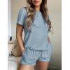 imageEkouaer Womens Pajamas 2 Piece Ribbed Knit Pjs Short Sleeve Sleepwear Set Summer Soft Pajamas Set Casual Lounge SetsLight Blue