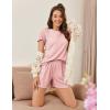 imageEkouaer Womens Pajamas 2 Piece Ribbed Knit Pjs Short Sleeve Sleepwear Set Summer Soft Pajamas Set Casual Lounge SetsLight Pink