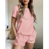 imageEkouaer Womens Pajamas 2 Piece Ribbed Knit Pjs Short Sleeve Sleepwear Set Summer Soft Pajamas Set Casual Lounge SetsLight Pink