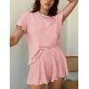 imageEkouaer Womens Pajamas 2 Piece Ribbed Knit Pjs Short Sleeve Sleepwear Set Summer Soft Pajamas Set Casual Lounge SetsLight Pink