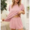imageEkouaer Womens Pajamas 2 Piece Ribbed Knit Pjs Short Sleeve Sleepwear Set Summer Soft Pajamas Set Casual Lounge SetsLight Pink