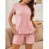 imageEkouaer Womens Pajamas 2 Piece Ribbed Knit Pjs Short Sleeve Sleepwear Set Summer Soft Pajamas Set Casual Lounge SetsLight Pink