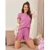 imageEkouaer Womens Pajamas 2 Piece Ribbed Knit Pjs Short Sleeve Sleepwear Set Summer Soft Pajamas Set Casual Lounge SetsPink