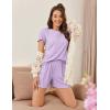 imageEkouaer Womens Pajamas 2 Piece Ribbed Knit Pjs Short Sleeve Sleepwear Set Summer Soft Pajamas Set Casual Lounge SetsPurple