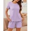 imageEkouaer Womens Pajamas 2 Piece Ribbed Knit Pjs Short Sleeve Sleepwear Set Summer Soft Pajamas Set Casual Lounge SetsPurple