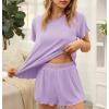 imageEkouaer Womens Pajamas 2 Piece Ribbed Knit Pjs Short Sleeve Sleepwear Set Summer Soft Pajamas Set Casual Lounge SetsPurple