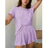 imageEkouaer Womens Pajamas 2 Piece Ribbed Knit Pjs Short Sleeve Sleepwear Set Summer Soft Pajamas Set Casual Lounge SetsPurple