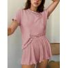 imageEkouaer Womens Pajamas 2 Piece Ribbed Knit Pjs Short Sleeve Sleepwear Set Summer Soft Pajamas Set Casual Lounge SetsRose Red