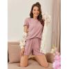 imageEkouaer Womens Pajamas 2 Piece Ribbed Knit Pjs Short Sleeve Sleepwear Set Summer Soft Pajamas Set Casual Lounge SetsRose Red