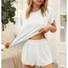 imageEkouaer Womens Pajamas 2 Piece Ribbed Knit Pjs Short Sleeve Sleepwear Set Summer Soft Pajamas Set Casual Lounge SetsWhite