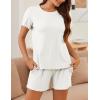 imageEkouaer Womens Pajamas 2 Piece Ribbed Knit Pjs Short Sleeve Sleepwear Set Summer Soft Pajamas Set Casual Lounge SetsWhite