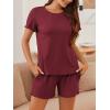 imageEkouaer Womens Pajamas 2 Piece Ribbed Knit Pjs Short Sleeve Sleepwear Set Summer Soft Pajamas Set Casual Lounge SetsWine Red