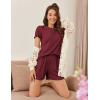 imageEkouaer Womens Pajamas 2 Piece Ribbed Knit Pjs Short Sleeve Sleepwear Set Summer Soft Pajamas Set Casual Lounge SetsWine Red