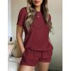 imageEkouaer Womens Pajamas 2 Piece Ribbed Knit Pjs Short Sleeve Sleepwear Set Summer Soft Pajamas Set Casual Lounge SetsWine Red