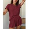 imageEkouaer Womens Pajamas 2 Piece Ribbed Knit Pjs Short Sleeve Sleepwear Set Summer Soft Pajamas Set Casual Lounge SetsWine Red