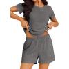 imageEkouaer Pajamas Sets for Women Ribbed Knit Sleepwear Set Soft Short Sleeve Pjs with Pockets Casual Lounge Sets with PocketsDark Grey