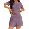 imageEkouaer Pajamas Sets for Women Ribbed Knit Sleepwear Set Soft Short Sleeve Pjs with Pockets Casual Lounge Sets with PocketsPurple