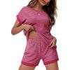 imageEkouaer Waffle Knit Lounge Set Women Stripe Pajama Sets Short Sleeve Pj Tops and Shorts Matching loungewear with PocketsRose Pink