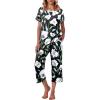 imageEkouaer Womens Capri Pajama Sets Floral Print Short Sleeve Sleepwear Top and Capri Pants 2 Piece Loungewear with PocketsBlack White Lily