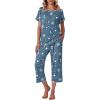 imageEkouaer Womens Capri Pajama Sets Floral Print Short Sleeve Sleepwear Top and Capri Pants 2 Piece Loungewear with PocketsBlue Meteor