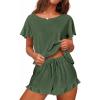 imageEkouaer Womens Pajama Set Ruffle Sleeves Top and Short Soft 2 Piece Loungewear SetArmy Green