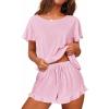 imageEkouaer Womens Pajama Set Ruffle Sleeves Top and Short Soft 2 Piece Loungewear SetIcy Pink