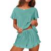 imageEkouaer Womens Pajama Set Ruffle Sleeves Top and Short Soft 2 Piece Loungewear SetMalachite Green