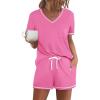 imageEkouaer Womens Pajama Sets Short Sleeve Pjs 2 Piece Top and Shorts Sleepwear Comfy Soft Lounge Sets with PocketsPeach Pink
