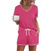 imageEkouaer Womens Pajama Sets Short Sleeve Pjs 2 Piece Top and Shorts Sleepwear Comfy Soft Lounge Sets with PocketsRose Red