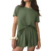 imageEkouaer Womens Pajamas 2 Piece Ribbed Knit Pjs Short Sleeve Sleepwear Set Summer Soft Pajamas Set Casual Lounge SetsArmy Green