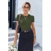 imageEkouaer Women Short Sleeve Shirts Lightweight Thermal Tops Ribbed Knitted Outfit Tees Soft Crew Neck Undershirt Basic ClothesArmy Green